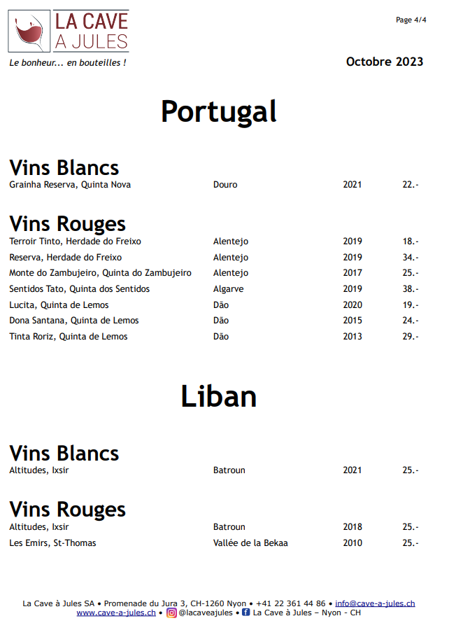 Liste de vins du Portugal - La Cave à Jules