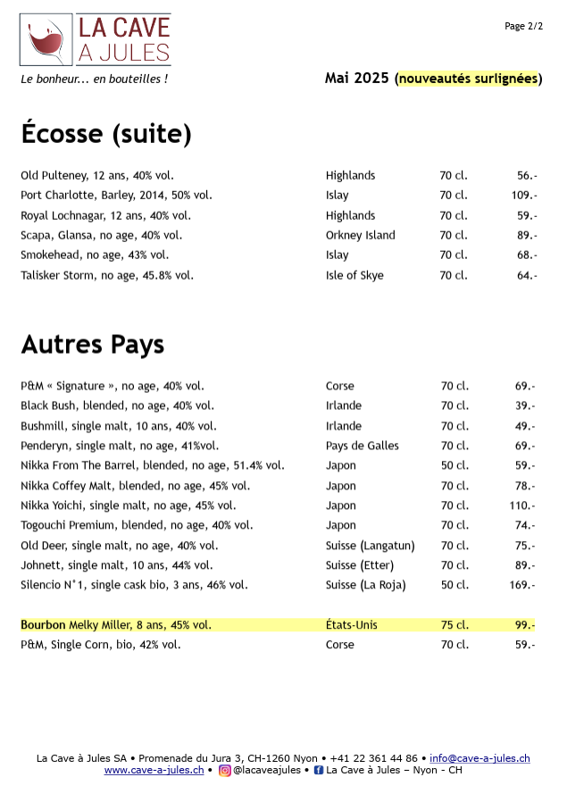 Liste de Whisky - La Cave à Jules