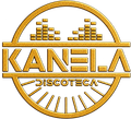 Logotipo circular dorado con la inscripci&oacute;n &ldquo;KANELA Discoteca&rdquo;, barras ecualizadoras estilizadas en la parte superior y l&iacute;neas en forma de rayos de sol en la parte inferior.