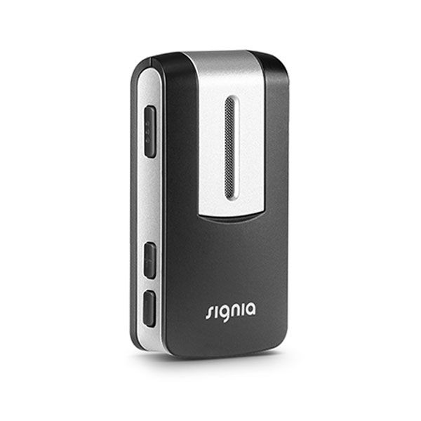 ein schwarz-silberner signia-Lautsprecher , der auf einem weißen Hintergrund sitzt .