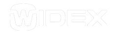 ein weißes Logo mit den Worten widex auf weißem Hintergrund .