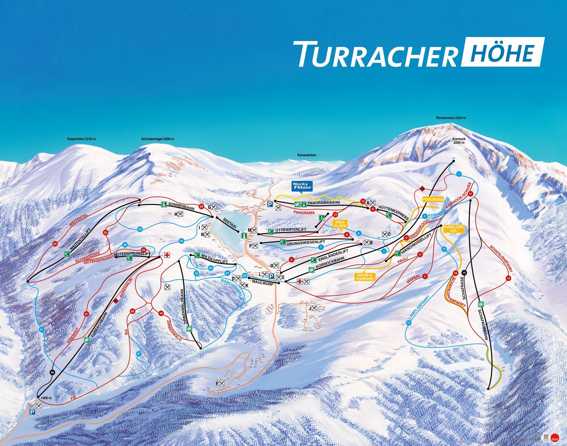 Eine Karte des  Skigebietes Turracher Höhe
