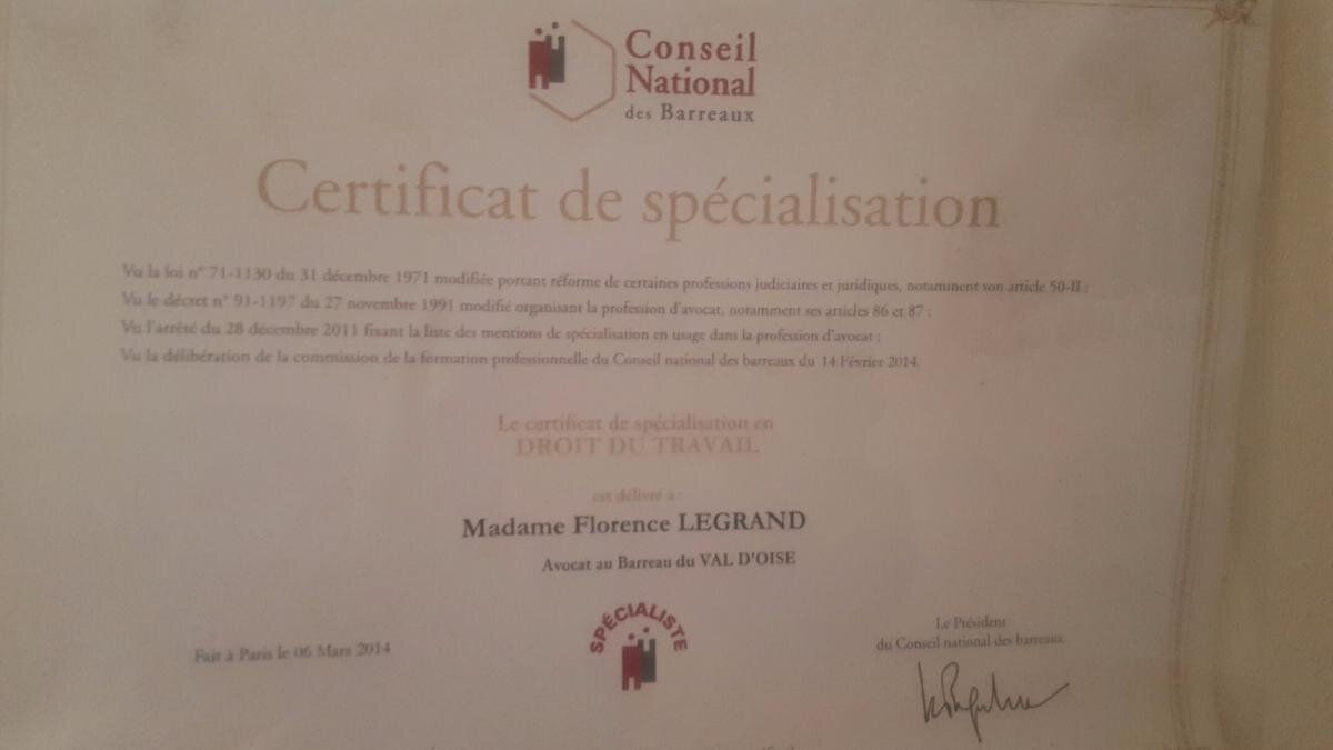 Certificat de spécialisation - Droit du travail