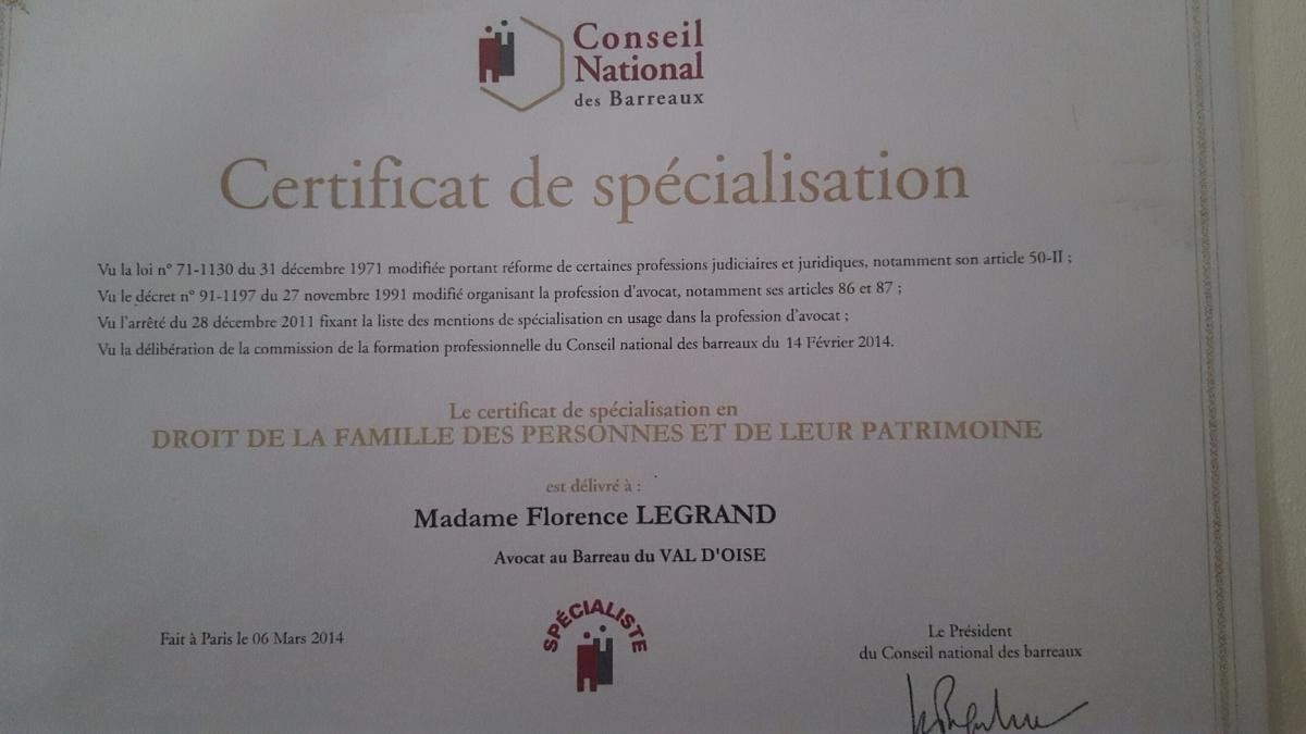 Certificat de spécialisation - Droit de la famille, des personnes et de leur patrimoine