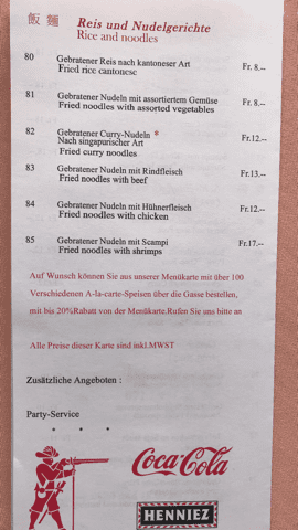 Take Away Karte - China Restaurant Hongkong - Wil SG