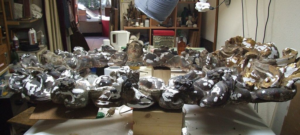 cadre bois sculpté- masticage des manques