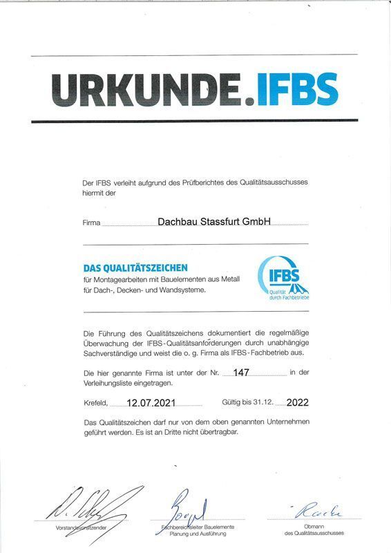 Ein Zertifikat mit der Aufschrift „Urkunde ifbs“