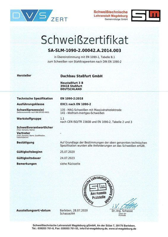 Auf weißem Hintergrund steht ein Zertifikat mit der Aufschrift „Schweißzertifikat“.