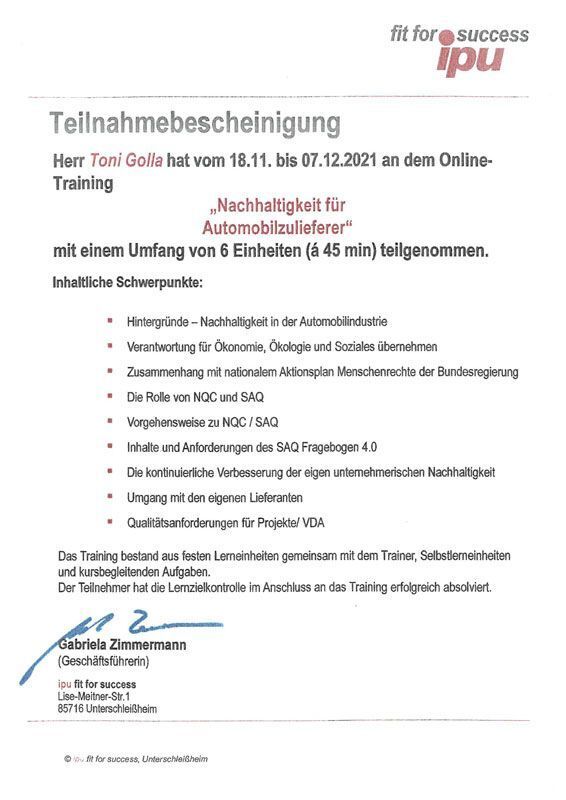 It is a certificate that says teilnahmebescheinigung on it.