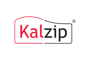 Ein rot-schwarzes Logo für Kalzip auf weißem Hintergrund.