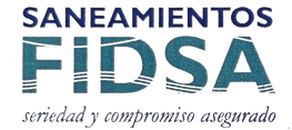 Un logotipo azul y blanco para Saneamientos FIDSA