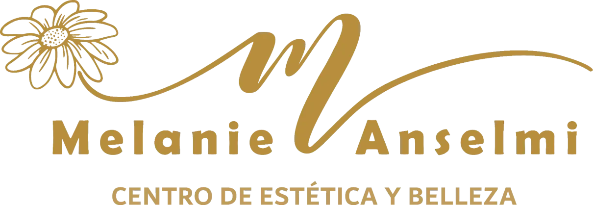 Logotipo para "Melanie Anselmi Centro de Estética y Belleza" con una margarita y una "M" estilizada.