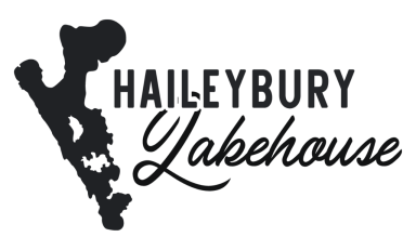 Haileybury Lakehouse logo with black map silhouette and stylized text on white background