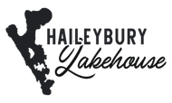 Haileybury Lakehouse logo with black map silhouette and stylized text on white background