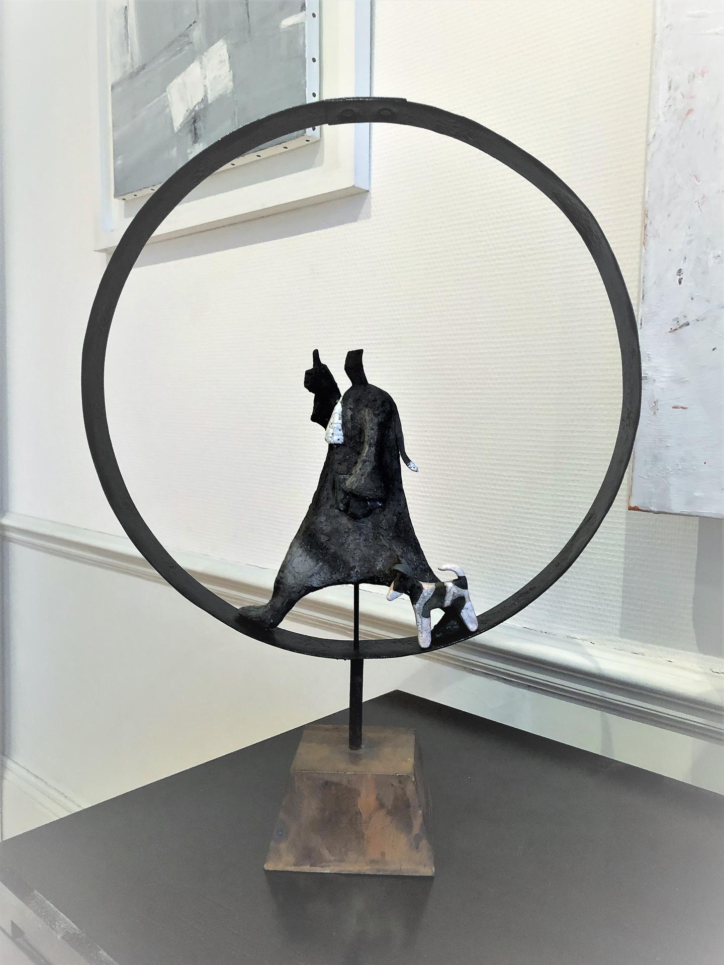 Décoration moderne représentant un homme accompagné par un chien