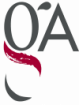 Logotipo de OA en negro y rojo sobre fondo blanco