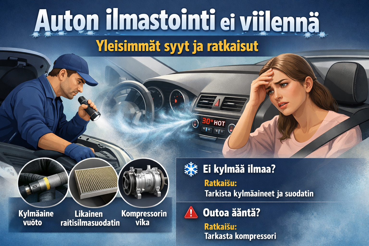 Auton ilmastointi ei viilennä – yleisimmät syyt ja ratkaisut SAutohuolto