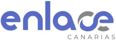 El logotipo de Enlace Canarias presenta la palabra "enlace" en azul, con un s&iacute;mbolo "ce" estilizado y "CANARIAS" en gris debajo.