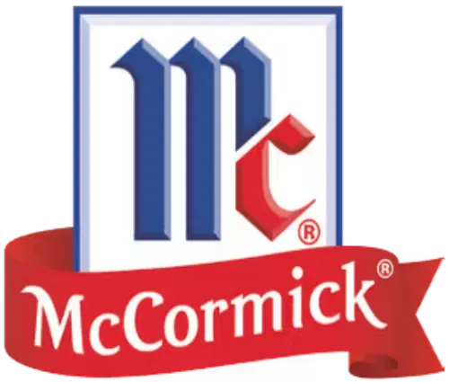 El logotipo de la marca McCormick, que presenta un símbolo "Mc" azul y rojo sobre la palabra "McCormick" en una cinta roja.