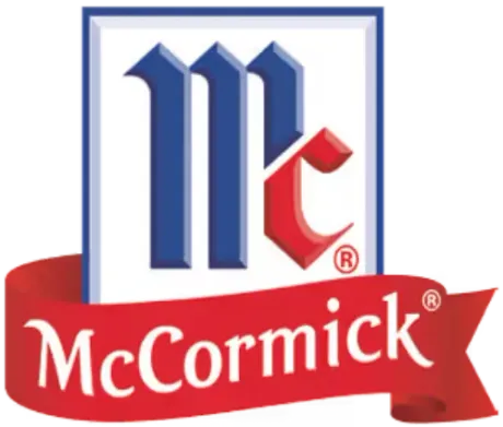 El logotipo de la marca McCormick, que presenta un símbolo "Mc" azul y rojo sobre la palabra "McCormick" en una cinta roja.