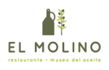 Logotipo de EL MOLINO con botella de aceite de oliva verde y rama, texto “restaurante · museo del aceite”