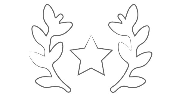 Un simple contour noir d'une étoile centrée entre deux branches de laurier sur fond blanc