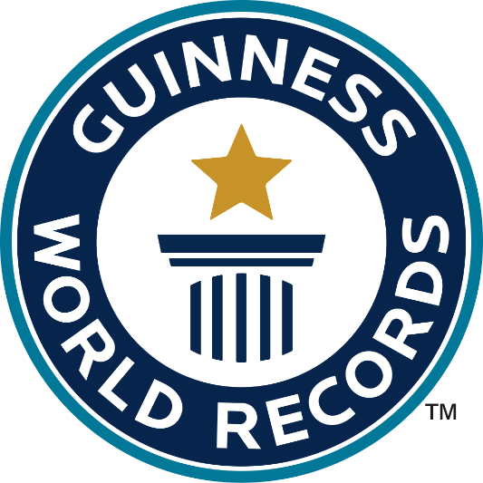 Logotipo de Guinness World Records: círculo azul y blanco con texto, estrella dorada y columnas.