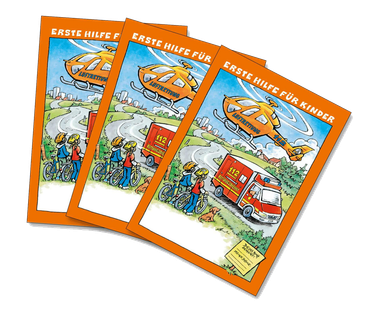 Drei Flyer mit einem Hubschrauber und einem Krankenwagen darauf