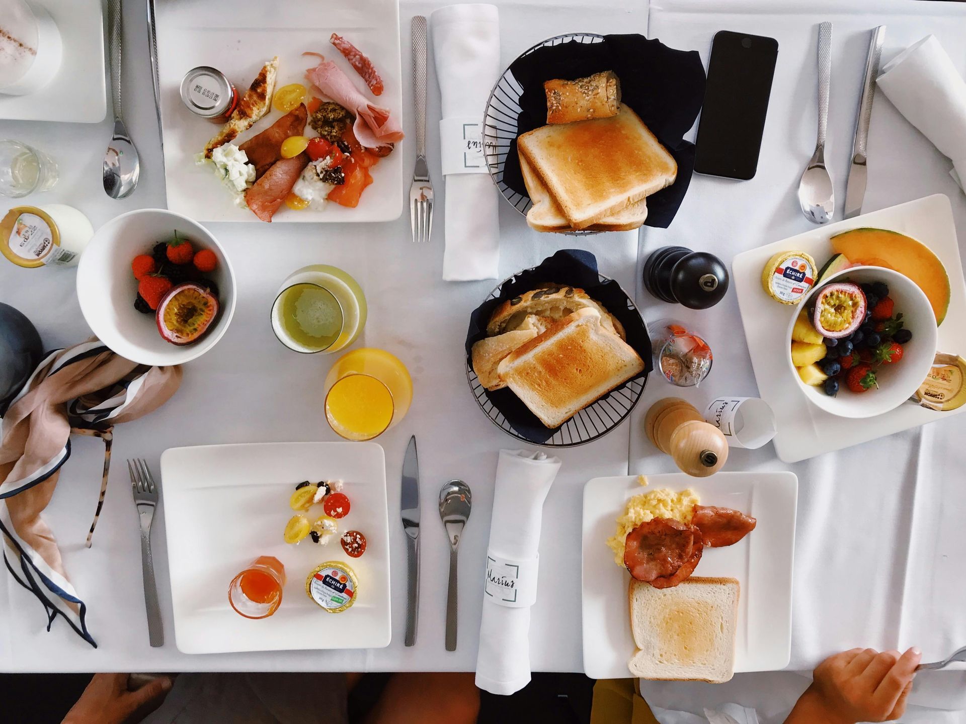 a brunch table is set up