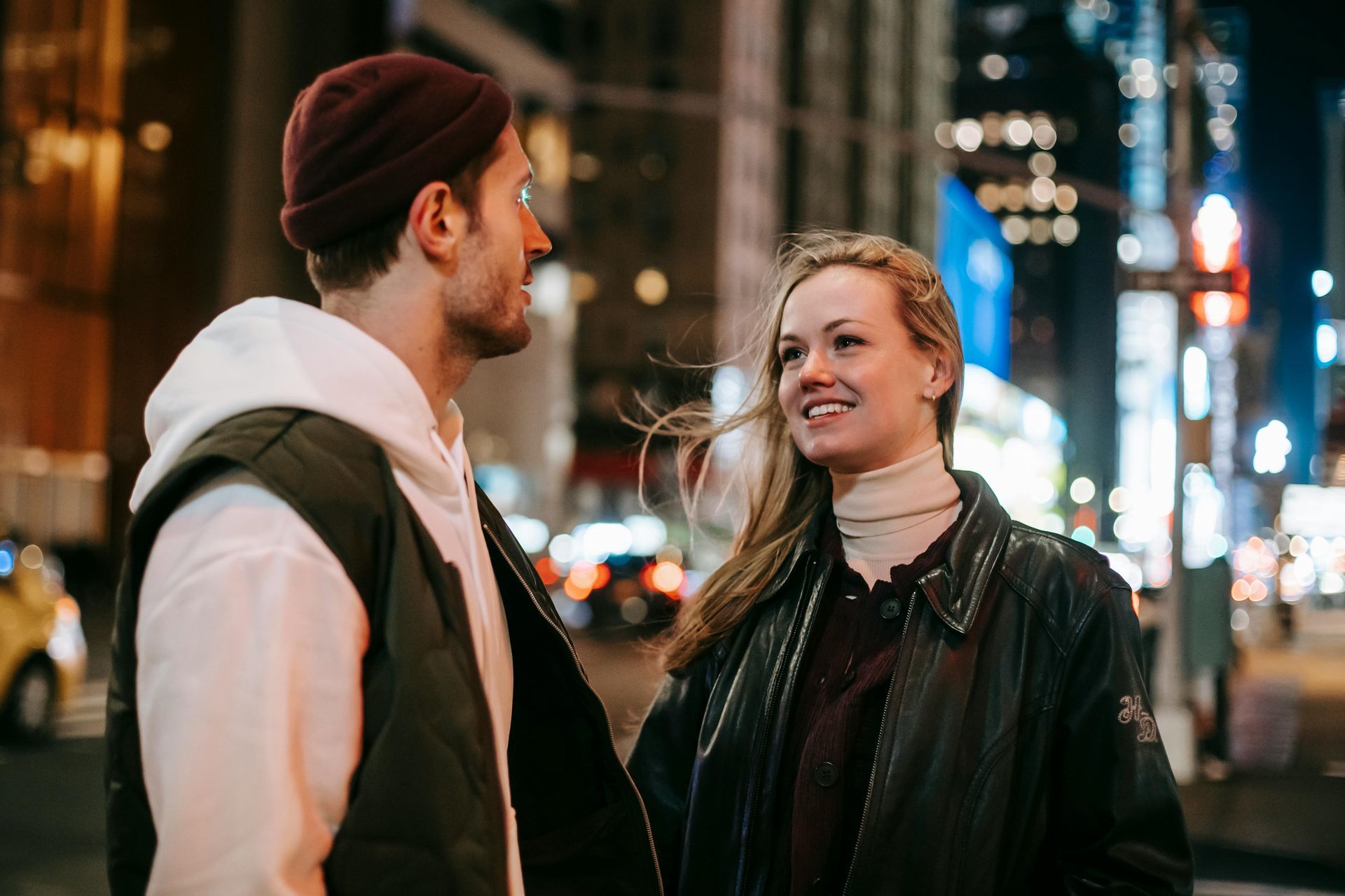 a couple looking at night