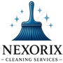 Balai bleu à paillettes au-dessus, texte indiquant « NEXORIX - SERVICES DE NETTOYAGE ».