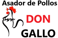 Logotipo de Asador de Pollos Don Gallo, que presenta la ilustración de un gallo con contorno negro junto a texto rojo y negro.