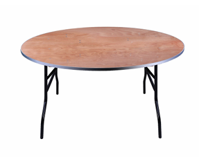 Table ronde en bois, capacité de 10 personnes, idéale pour des repas conviviaux ou événements élégants. Location à 10,00 €.