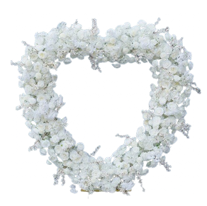 Structure florale en forme de cœur, décorée de fleurs artificielles, parfaite pour les mariages ou fiançailles à 150,00 €.