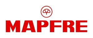 Un logotipo de Mapfre en rojo sobre un fondo blanco.
