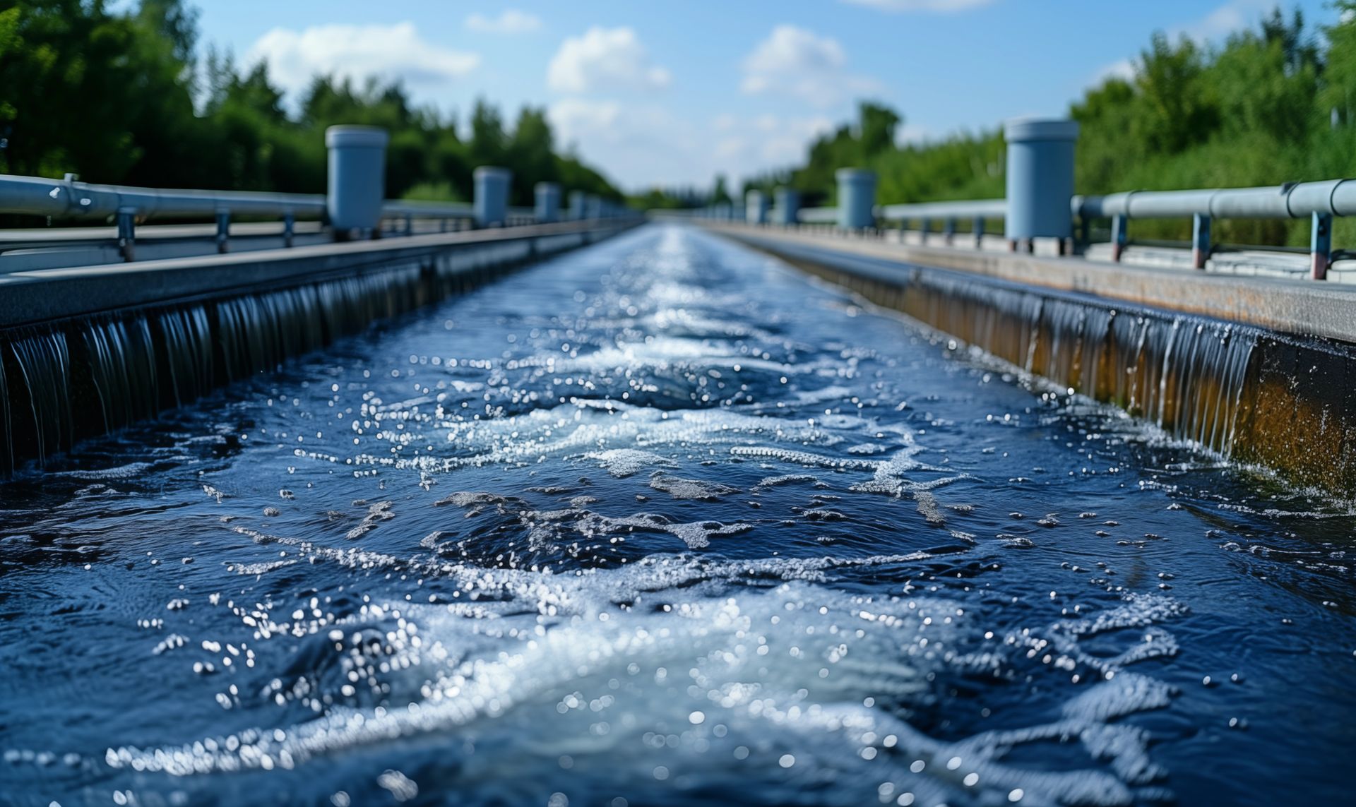 Cours d'eaux usées dans une station d'épuration