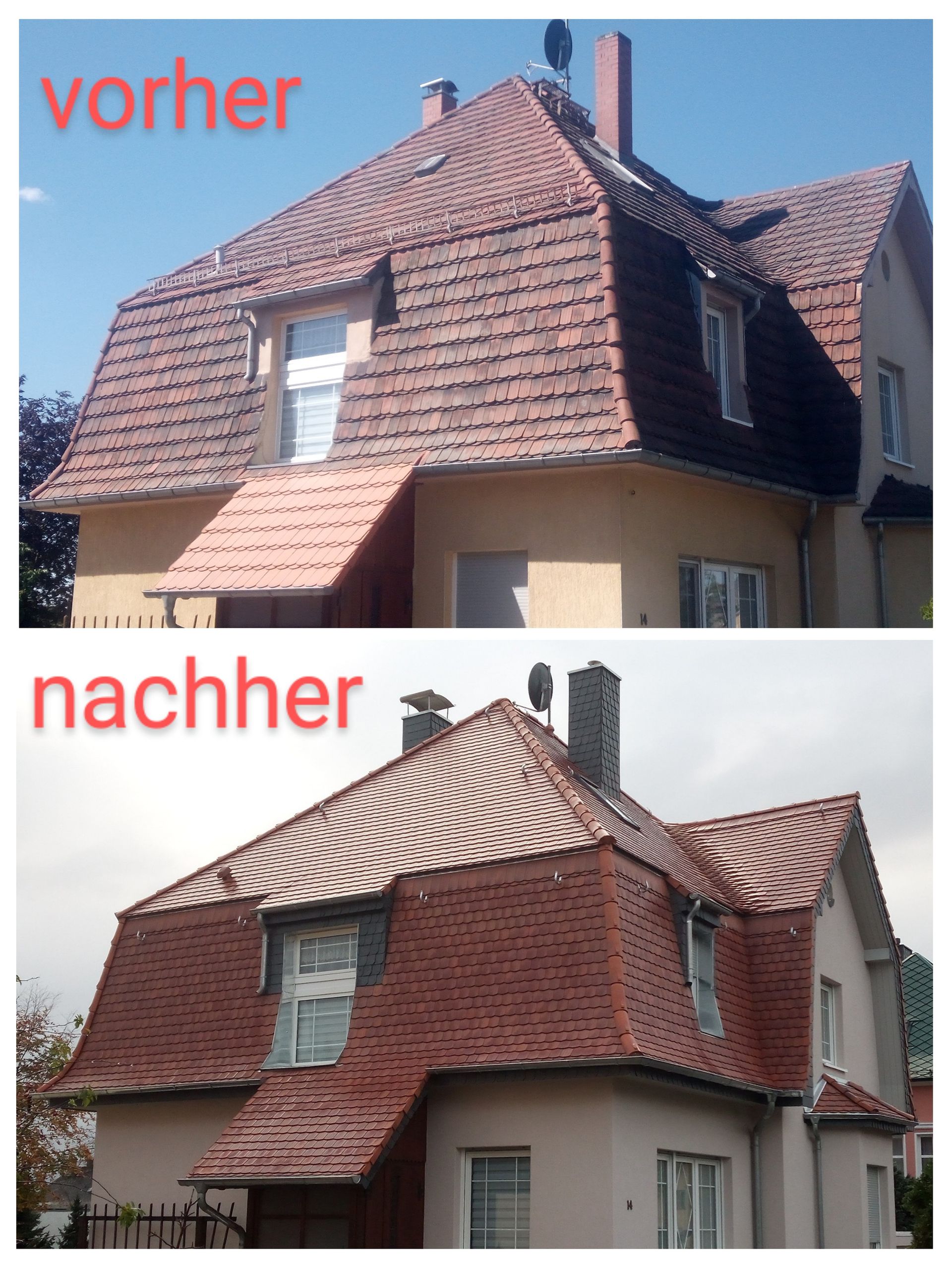 Biberschwanz Doppeldeckung vorher nachher Heinemann Dach GmbH