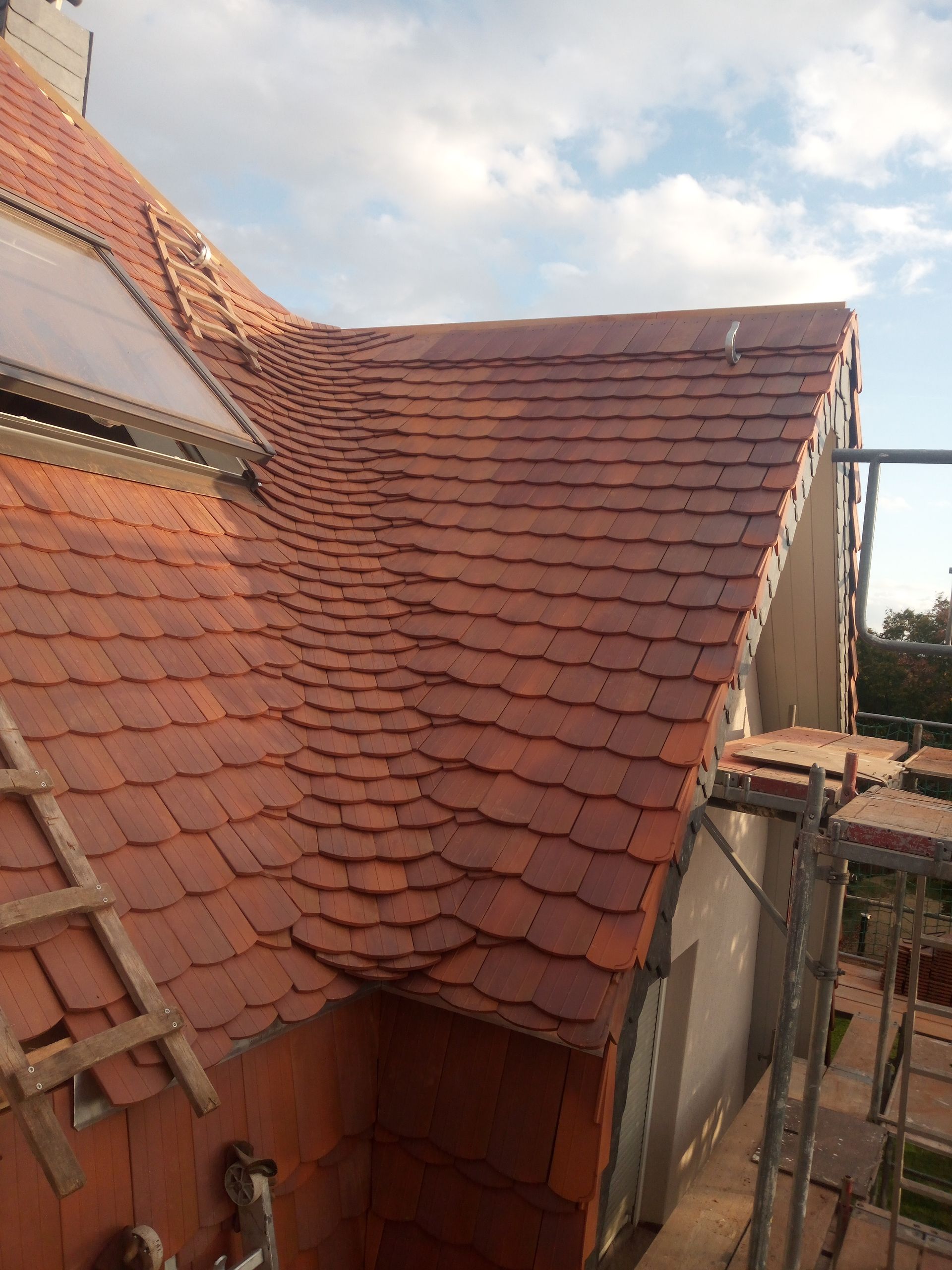 Doppeldeckung Dach kupferrot