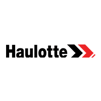 Un logotipo negro y rojo para Haulotte sobre un fondo blanco.