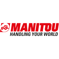 El logotipo de Manitou es rojo y blanco y dice