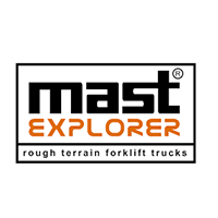 El logotipo de Mast Explorer es para carretillas elevadoras para terrenos accidentados.