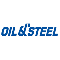 El logotipo de Oil & Steel es azul y blanco sobre un fondo blanco.