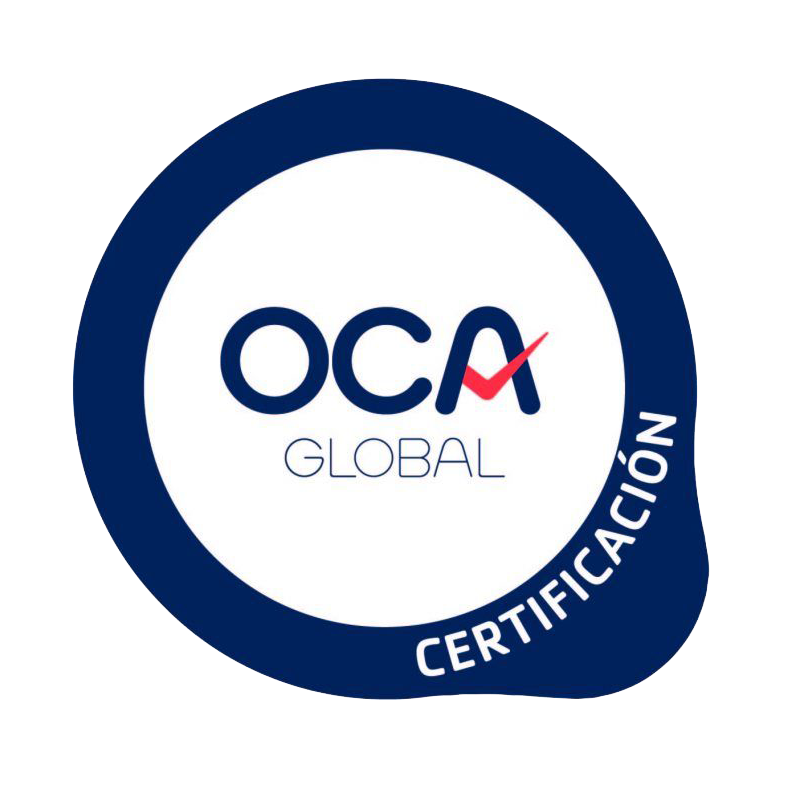 El logotipo de oca global es un círculo azul con una marca de verificación roja en el medio.