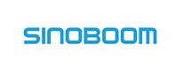 El logotipo de sinoboom es azul y blanco sobre un fondo blanco.