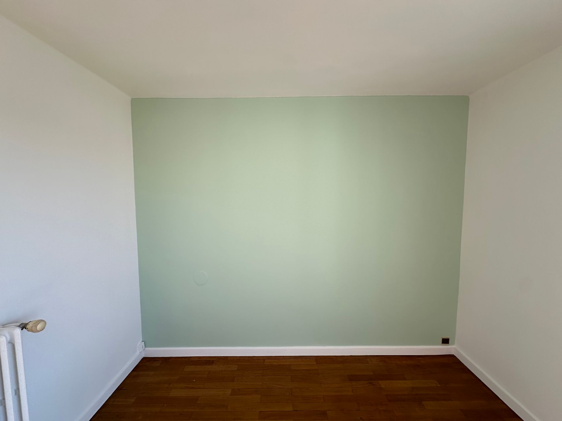 Un mur peint en vert.