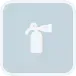 Un icono de extintor de incendios blanco en un cuadrado sobre un fondo blanco.