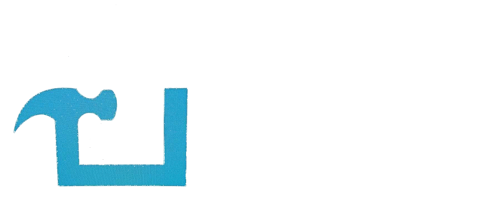 Icono de martillo azul y una letra may&uacute;scula "U" combinados juntos.