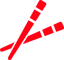 Dos palillos rojos cruzados sobre un fondo blanco.