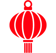 Un icono minimalista de color rojo brillante que representa una linterna tradicional china con una borla colgante.