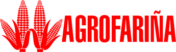 Un logotipo rojo para agrofarina con mazorcas de maíz.